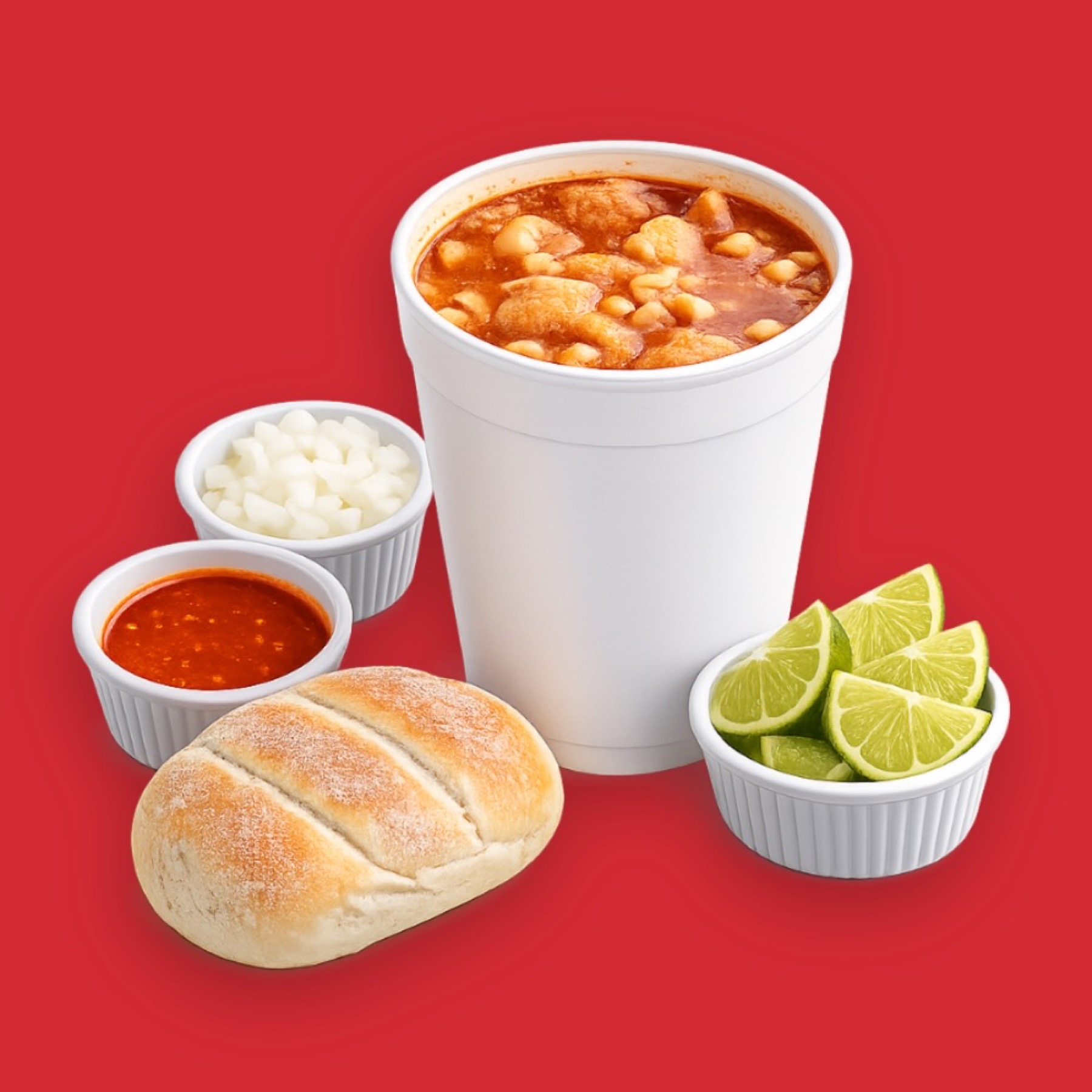 Litro de menudo Ay Tula con pan, salsa, cebolla y limón